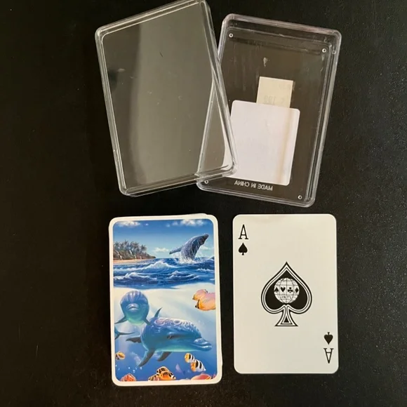 Honolulu Hawaii Dolphin & Whales Seascape Souvenir Playing Cards in Plastic Box - Picture 3 of 4